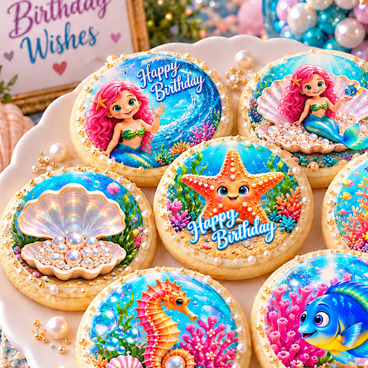 Mermaid Birthday Cake & Cupcake Toppers