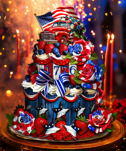 4th of July Patriotic Cake Art Bundle | Printable Cake Wraps, Sheet Cake Topper, Cupcake & Cookie Toppers