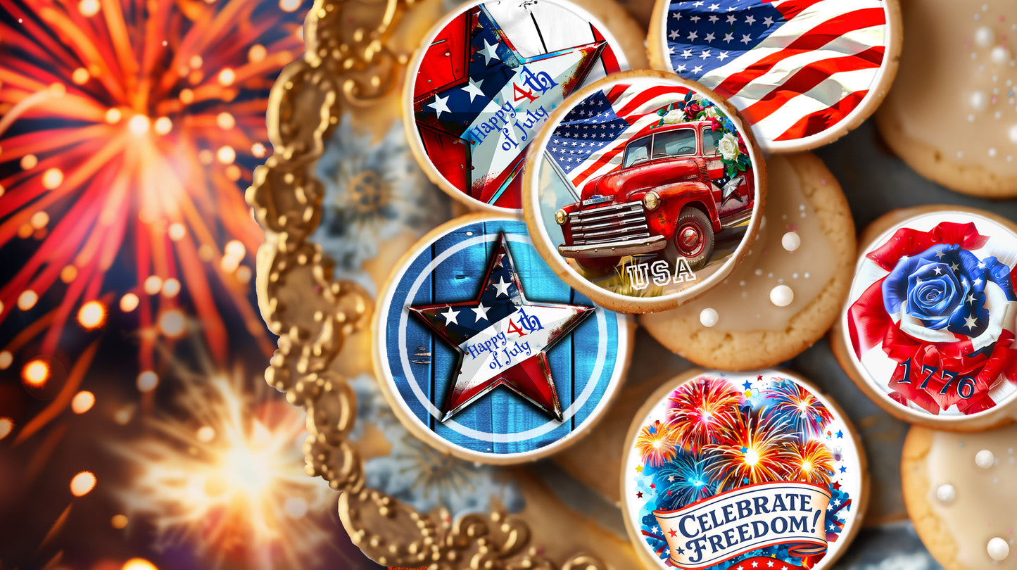4th of July Patriotic Cake Art Bundle | Printable Cake Wraps, Sheet Cake Topper, Cupcake & Cookie Toppers