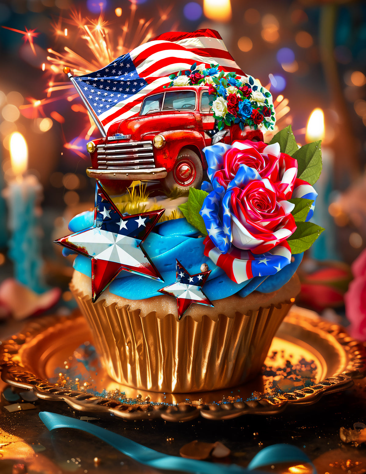 4th of July Patriotic Cake Art Bundle | Printable Cake Wraps, Sheet Cake Topper, Cupcake & Cookie Toppers