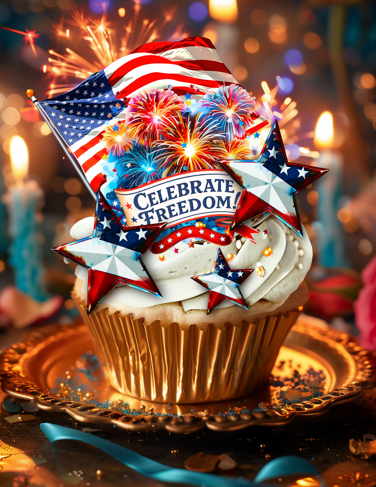4th of July Patriotic Cake Art Bundle | Printable Cake Wraps, Sheet Cake Topper, Cupcake & Cookie Toppers