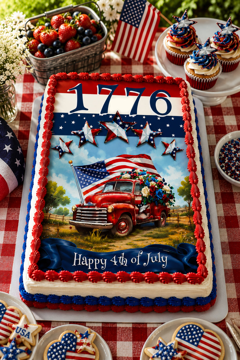 4th of July Patriotic Cake Art Bundle | Printable Cake Wraps, Sheet Cake Topper, Cupcake & Cookie Toppers