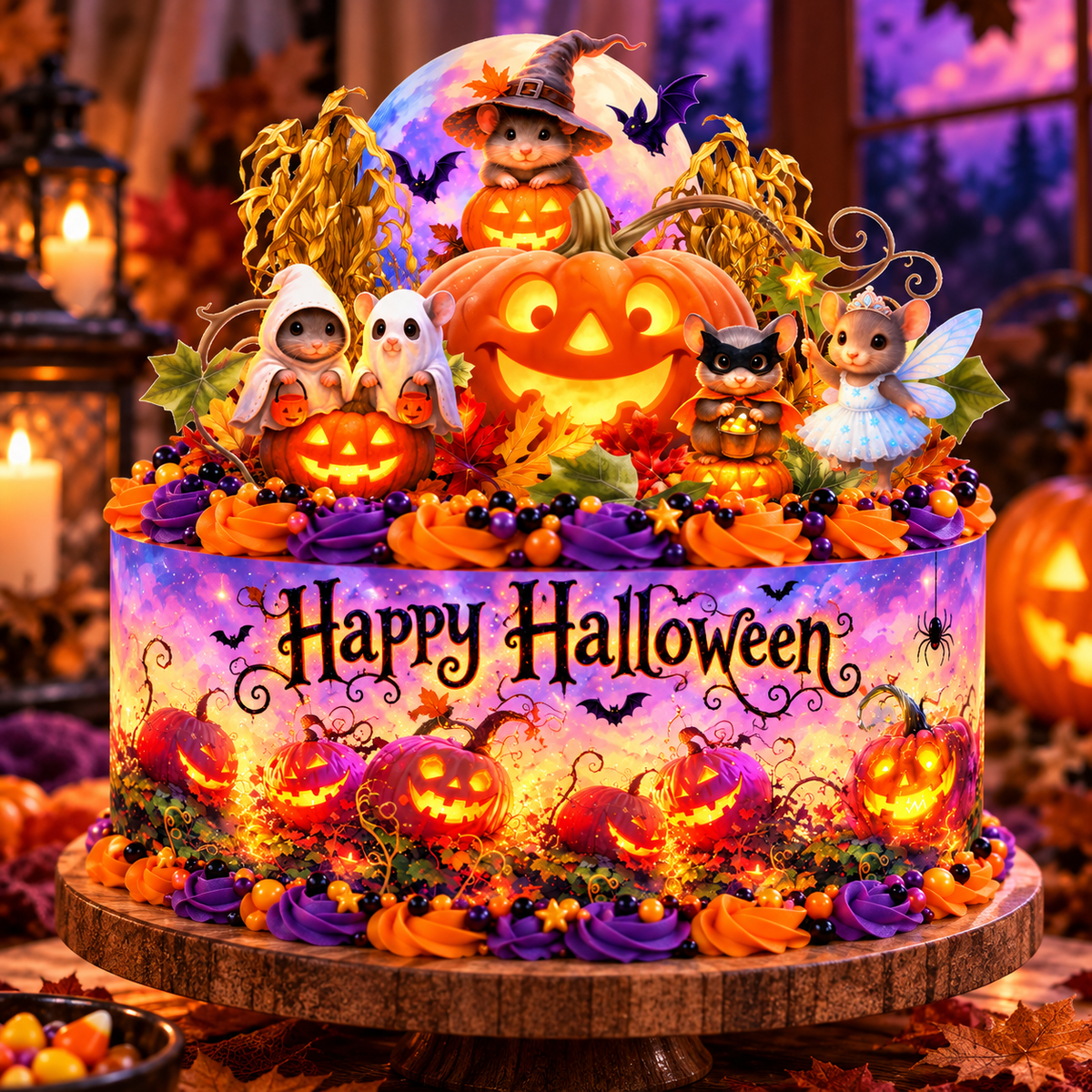 Create a StoryBook Magical Happy Halloween!  Whimsical Halloween Mice, Cute Cake, Cookie & Cupcake Toppers