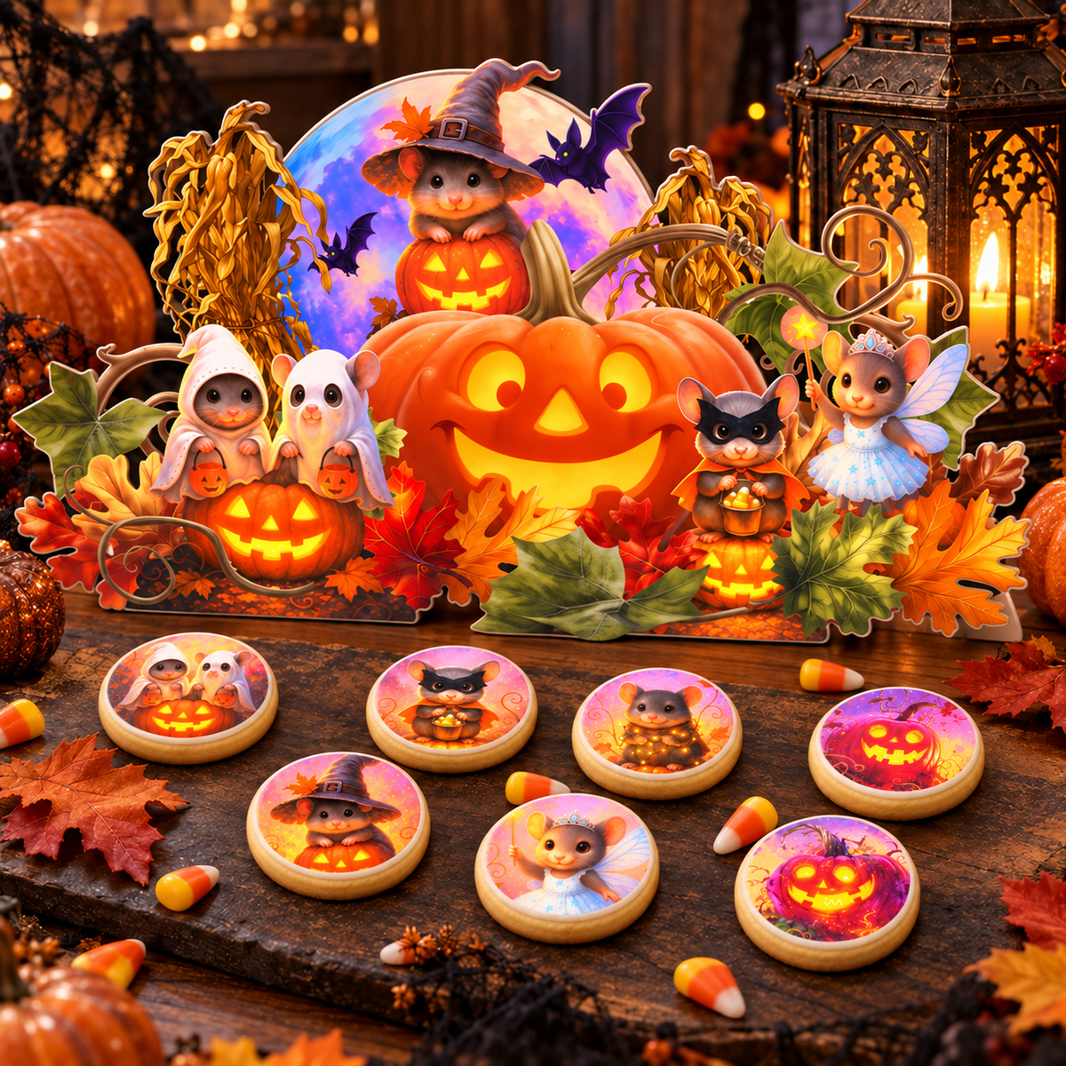 Create a StoryBook Magical Happy Halloween!  Whimsical Halloween Mice, Cute Cake, Cookie & Cupcake Toppers