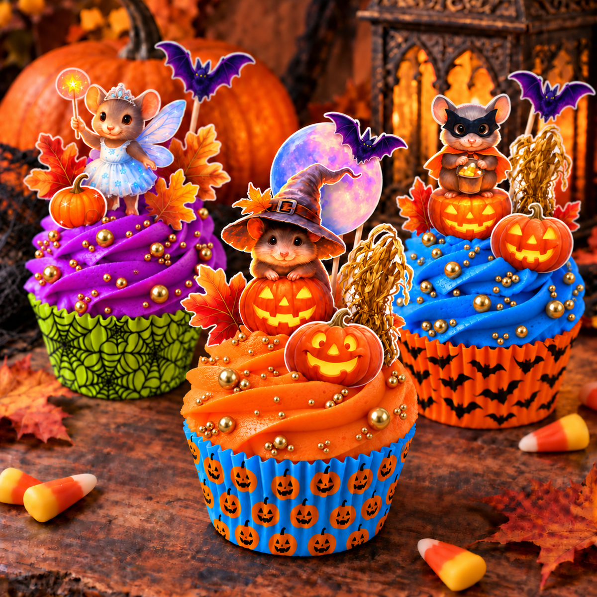 Create a StoryBook Magical Happy Halloween!  Whimsical Halloween Mice, Cute Cake, Cookie & Cupcake Toppers