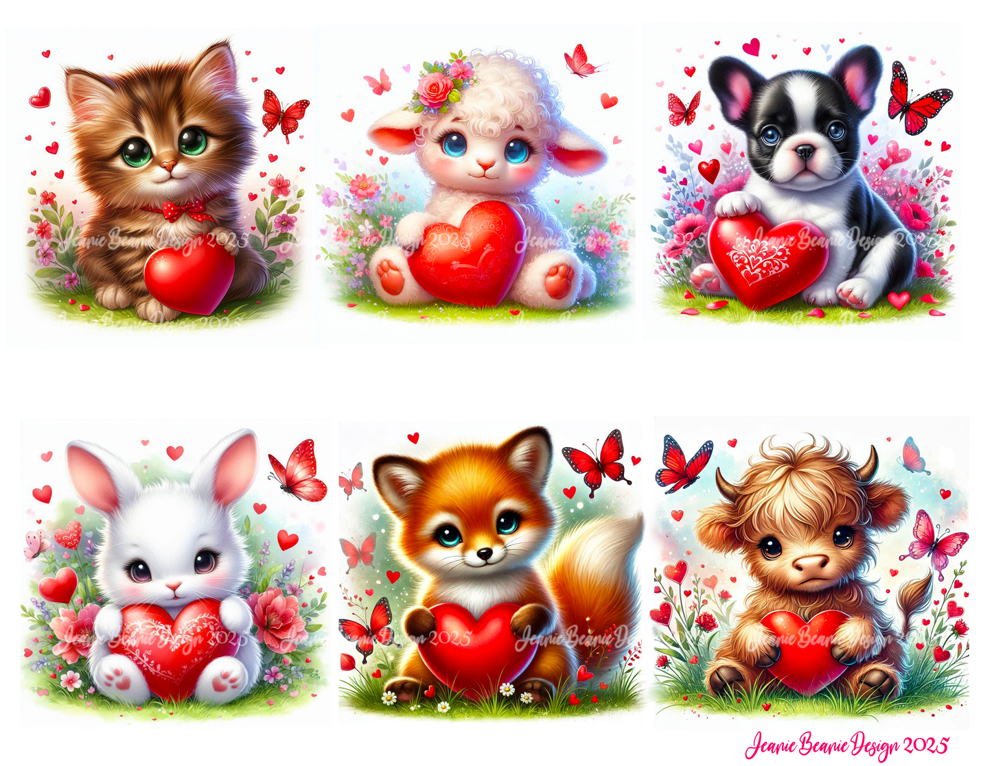 Cute Valentine Animals Party Printables Bundle – Cake, Cupcake & Cookie Toppers, Valentine Cards