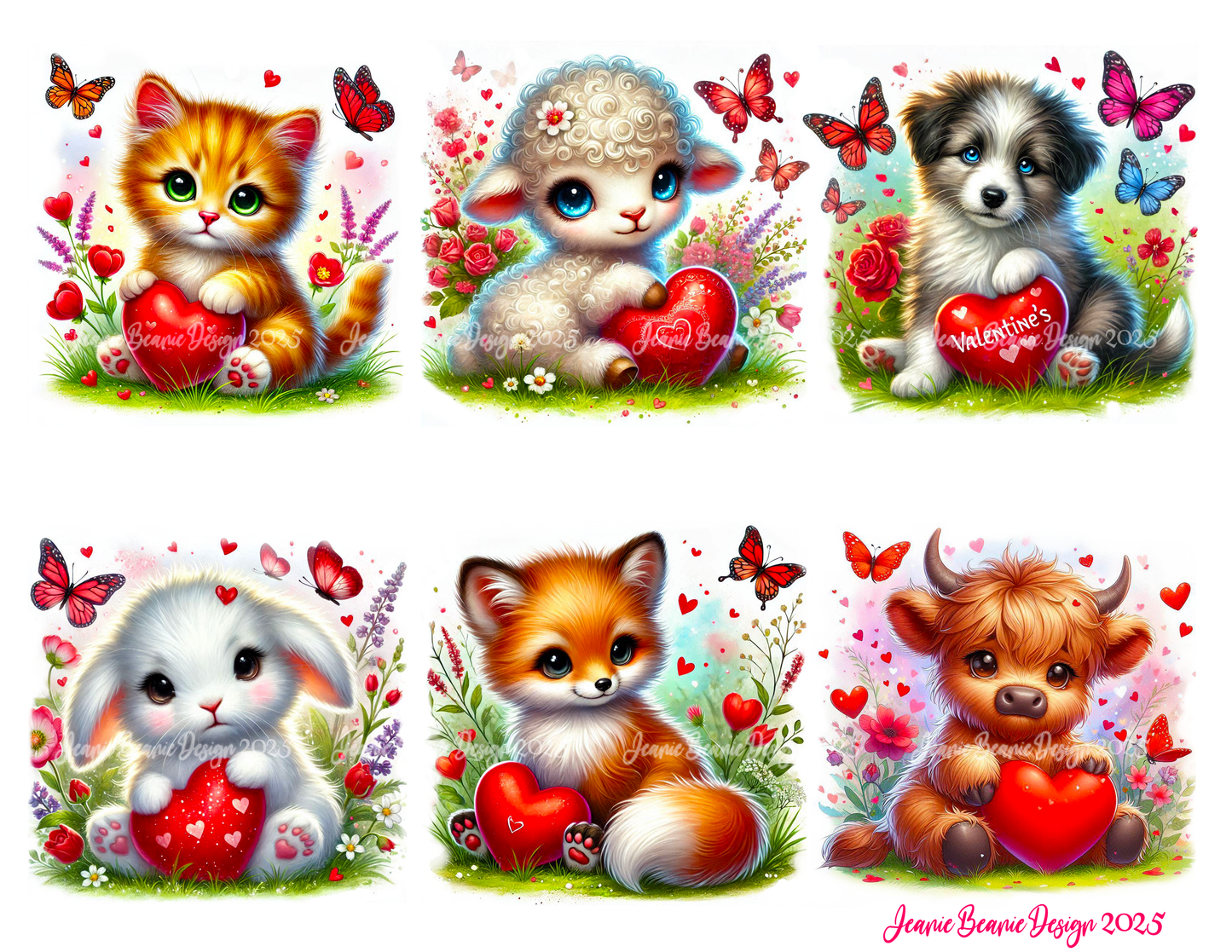 Cute Valentine Animals Party Printables Bundle – Cake, Cupcake & Cookie Toppers, Valentine Cards