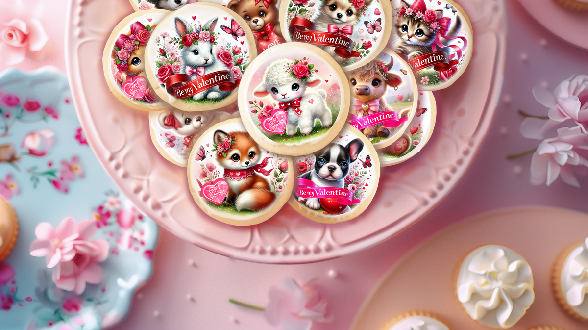 Cute Valentine Animals Party Printables Bundle – Cake, Cupcake & Cookie Toppers, Valentine Cards