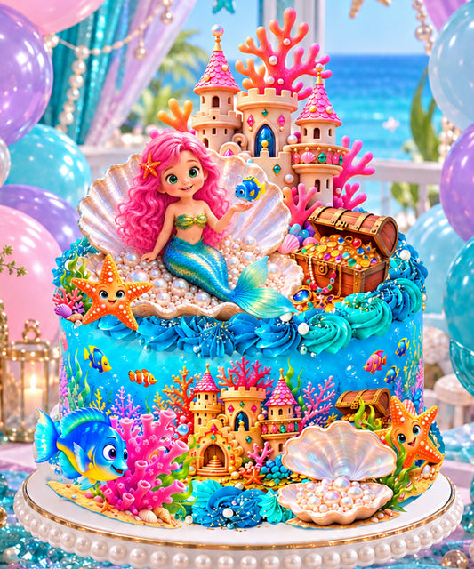 Mermaid Birthday Cake & Cupcake Toppers