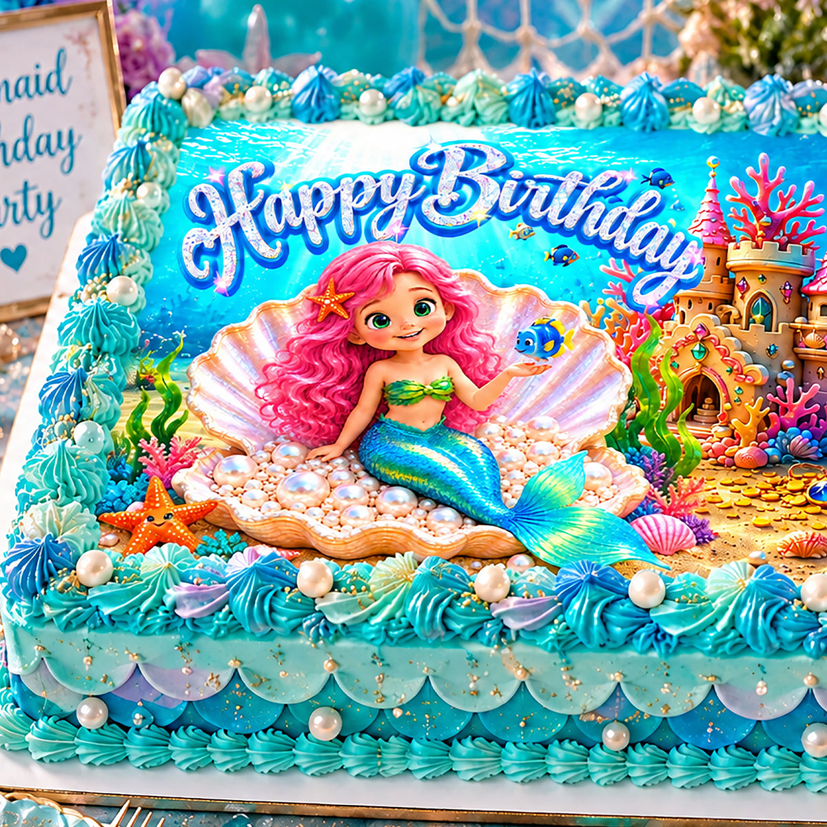 Mermaid Birthday Cake & Cupcake Toppers