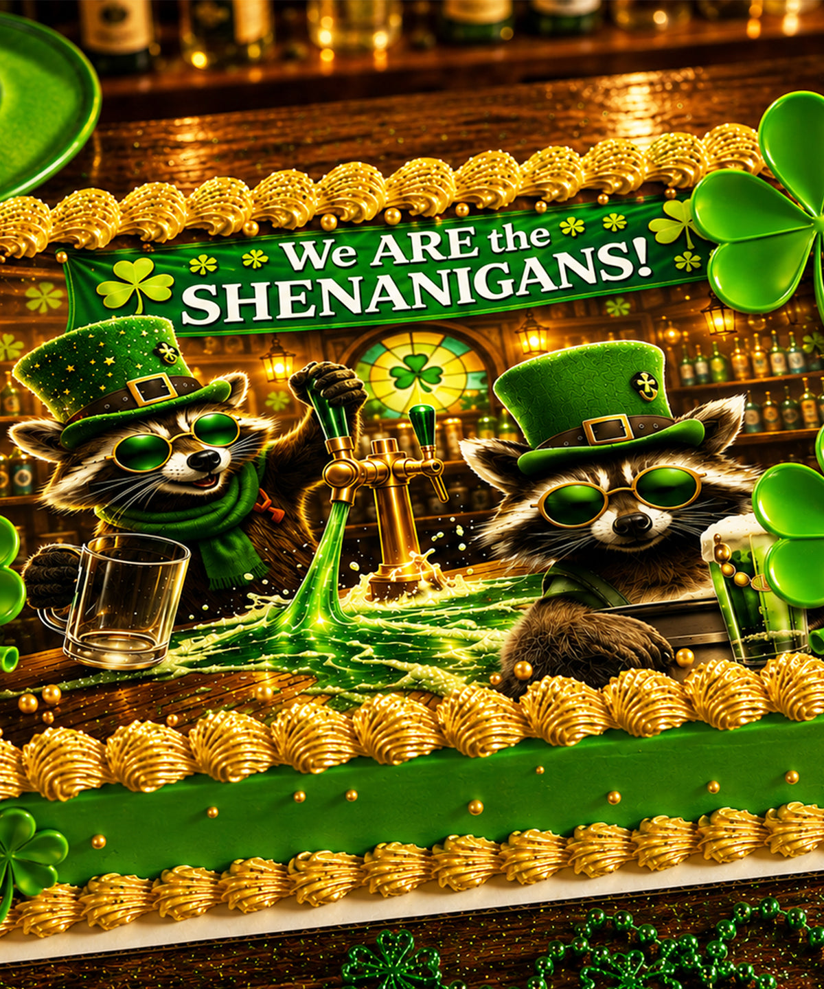 Funny St. Patrick’s Day Cupcake Toppers Printable – Drunk Raccoon Lucky Shamrock Party Decorations – Edible Image Cake Designs