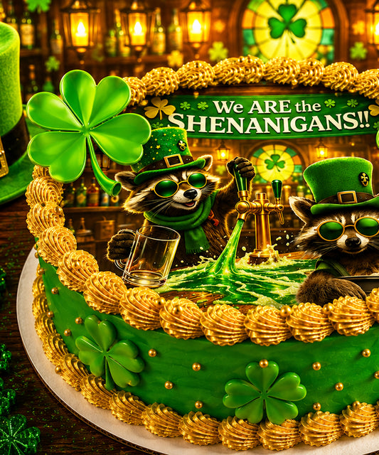Funny St. Patrick’s Day Cupcake Toppers Printable – Drunk Raccoon Lucky Shamrock Party Decorations – Edible Image Cake Designs