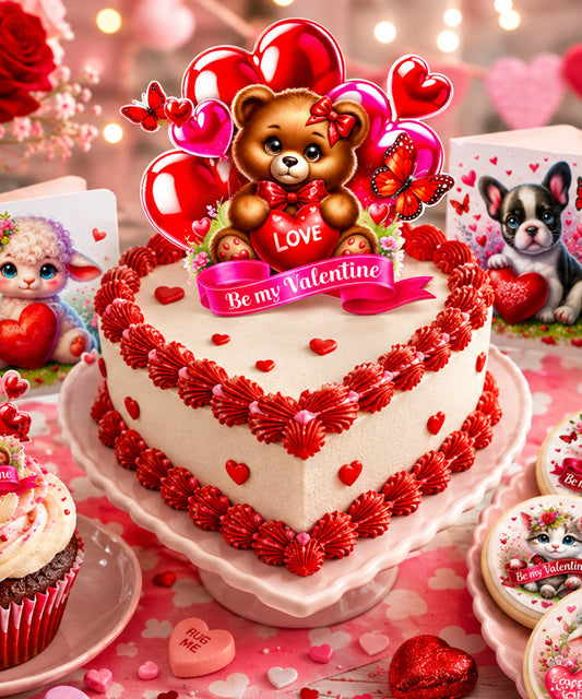 Cute Valentine Animals Party Printables Bundle – Cake, Cupcake & Cookie Toppers, Valentine Cards